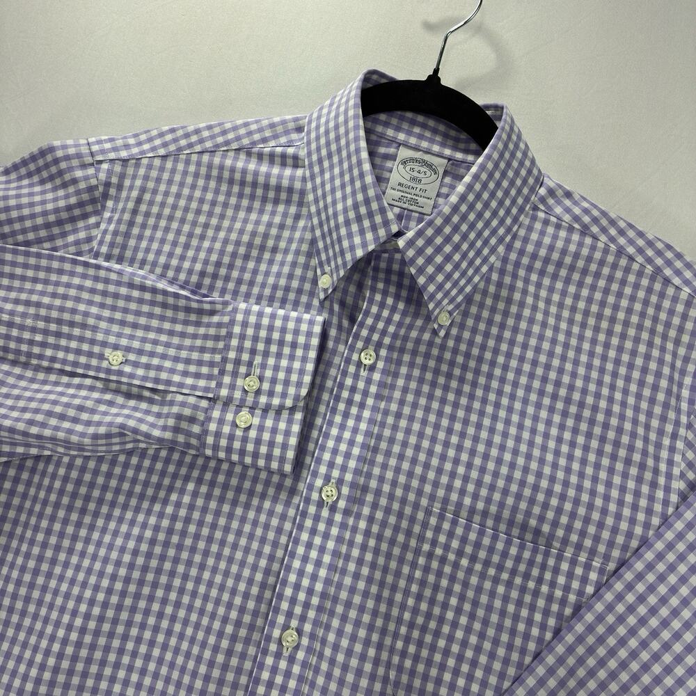 Brooks Brothers Mens Shirt 15 34/35 Regent Fit Purple Gingham Non Iron Cotton